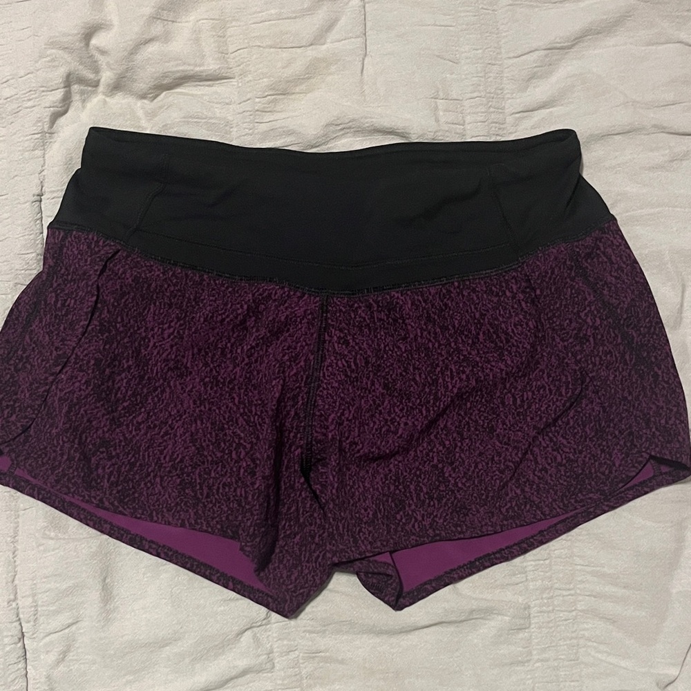 lululemon Purple and Black Athletic Speed up shorts 4” size 4